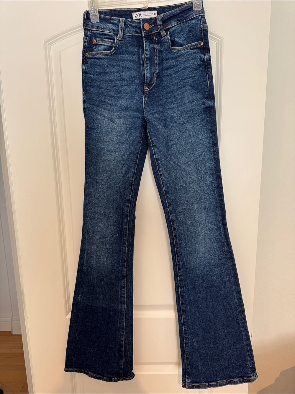 Zara Women's Dark Blue Flare Jeans